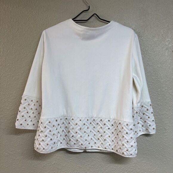 Chico's Travelers Mixed Media Collarless Faux Suede Jacket Size 1/M/8 White Gold - Picture 7 of 7